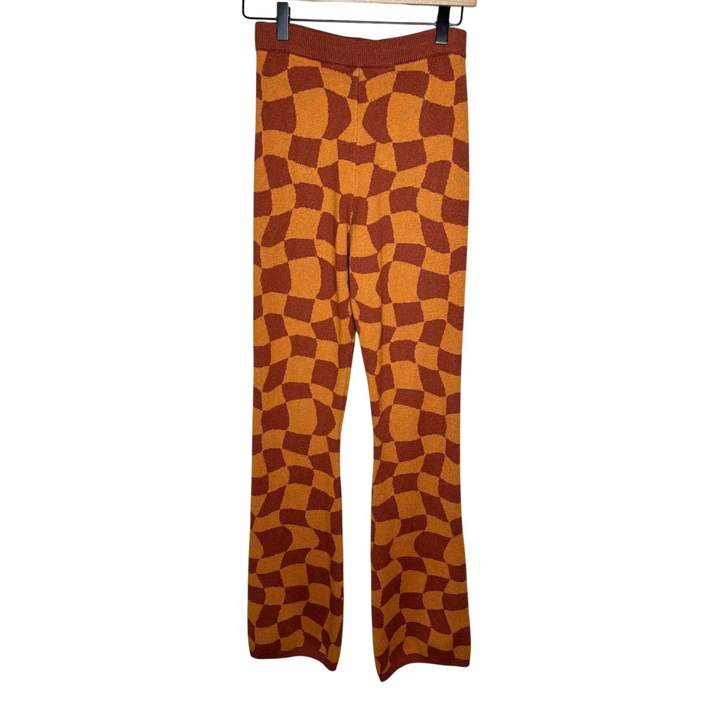Nectar Clothing Checkered Knit Flare Pants S Orange Brown Warped Retro PLL TV